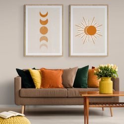 Boho Sun Print Set of 2 in natural wood frames with mounts