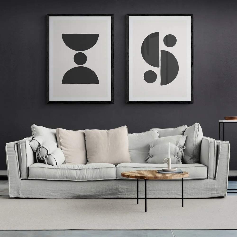Minimalist Circles Print Set of 2 in black frames with mounts
