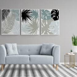 Abstract Tropical Leaves Print Set of 3 in white frames