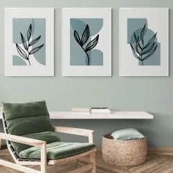Abstract Leaves Print Set of 3 in white frames