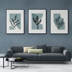 Abstract Leaves Print Set of 3 in black frames with mounts