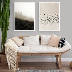 Neutral Mountains and Birds Print Set of 2 in white frames