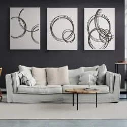 Black Rings Line Art Print Set of 3 in white frames