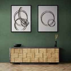 Swirling Black Line Art Print Set of 2 in black frames with mounts