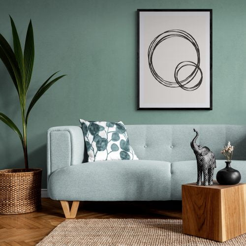 Intertwined Circles Line Art Print in black frame with mount