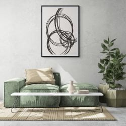 Linked Black Circles Line Art Print in black frame with mount