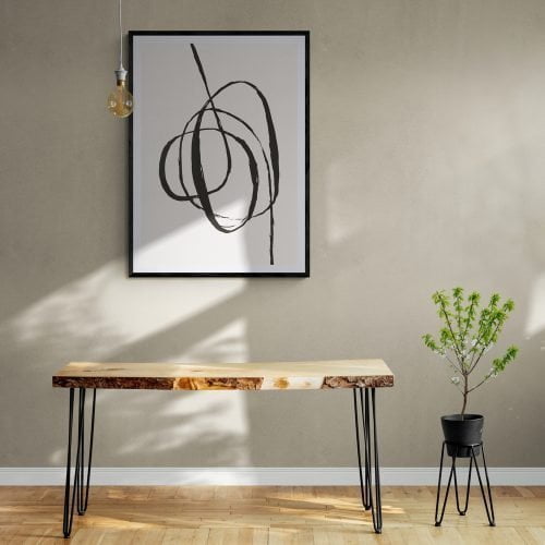 Black Flowing Ribbon Print in black frame with mount