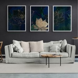 Abstract Flowers Print Set of 3 in white frames