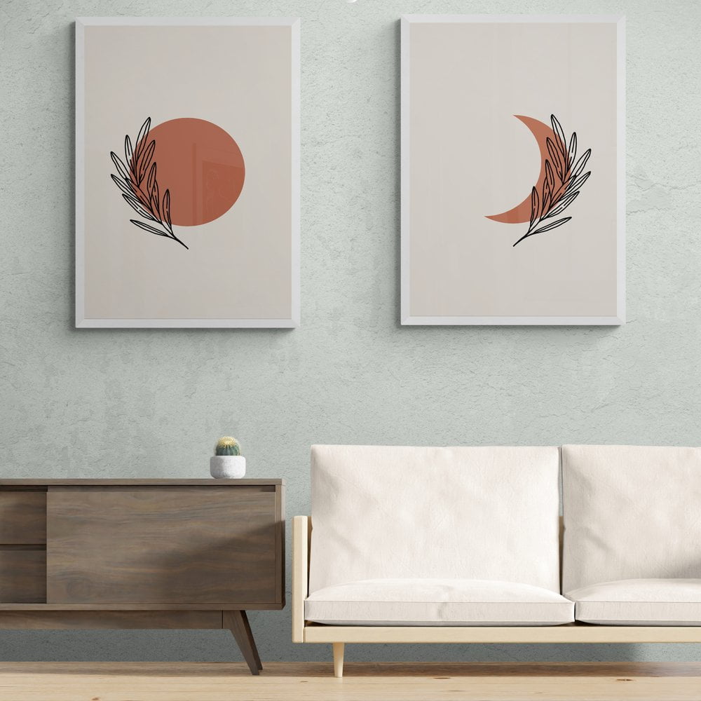 Botanical Sun and Moon Print Set of 2 in white frames