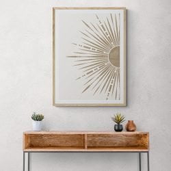 Boho Beige Sun Print in natural wood frame with mount