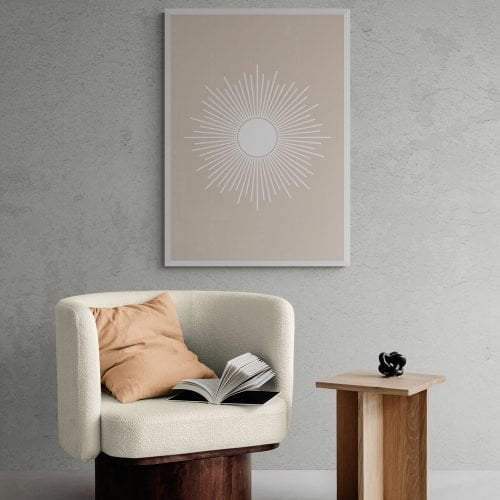 White Lined Sun Print in white frame