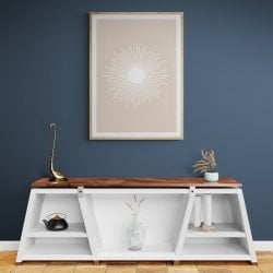 White Lined Sun Print in natural wood frame with mount