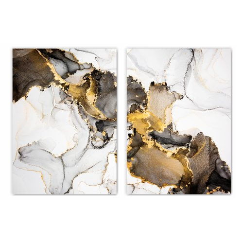 Abstract Gold Marble Print Set of 2