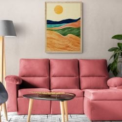 Boho Sun Over Hills Print in natural wood frame