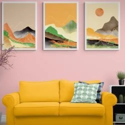 Abstract Mountain Tops Print Set of 3 in white frames