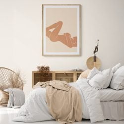 Lying Nude Woman Art Print in natural wood frame with mount