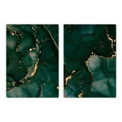 Emerald Green and Gold Abstract Print Set of 2