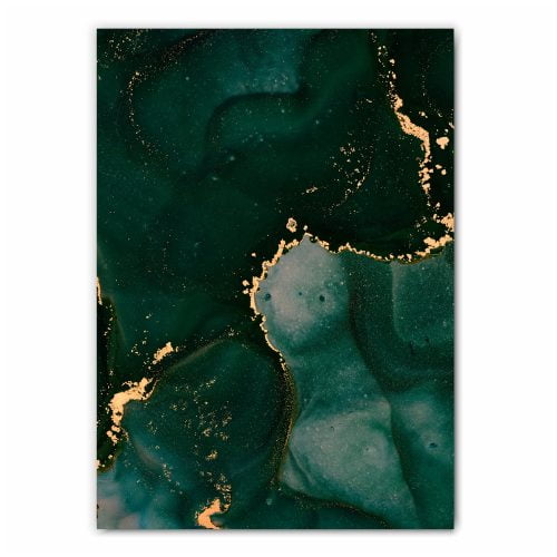 Emerald Green and Gold Abstract Print Set - 2