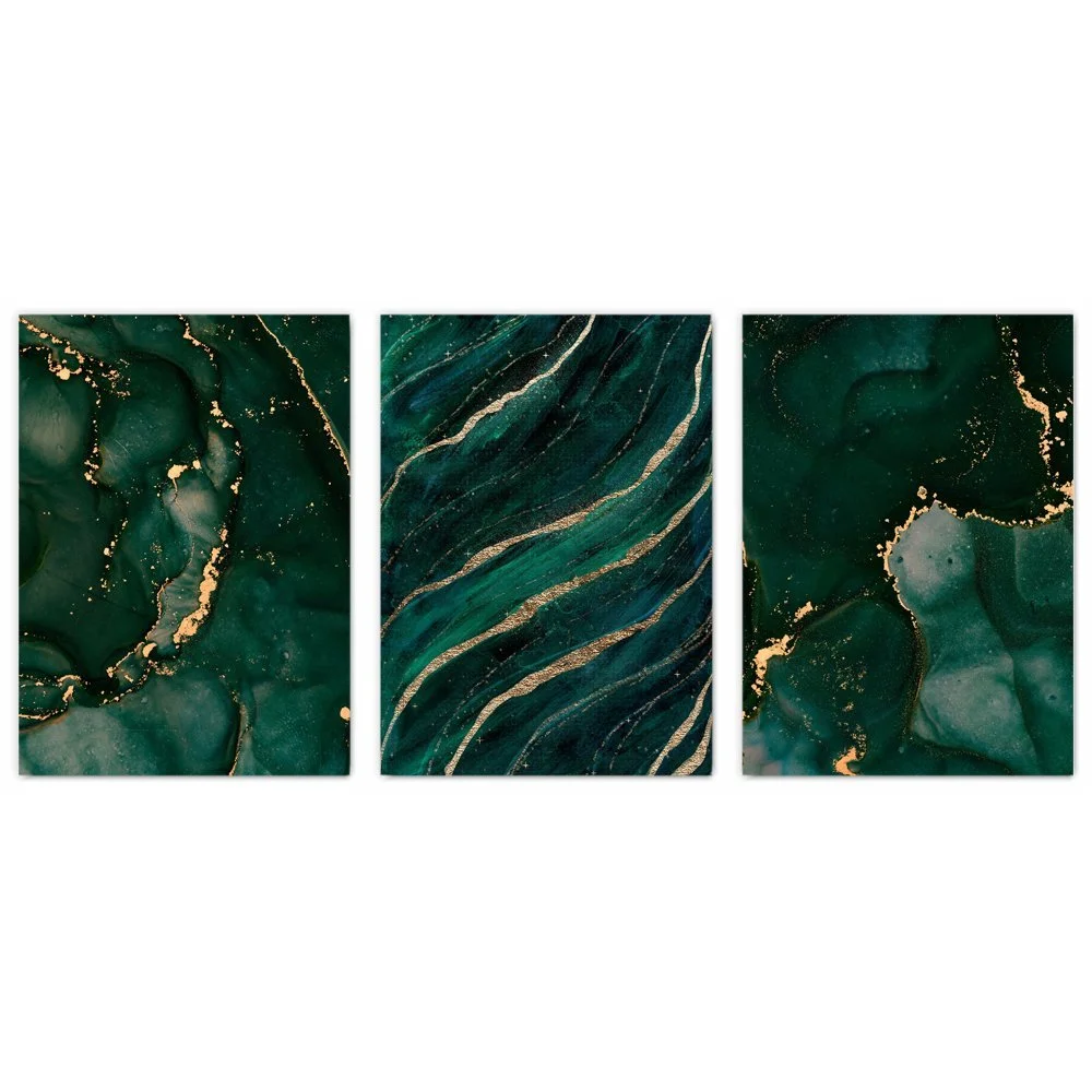 Emerald and Gold Abstract Print Set of 3