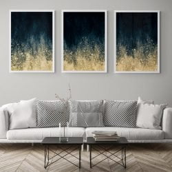 Blue and Gold Splash Print Set of 3 in white frames