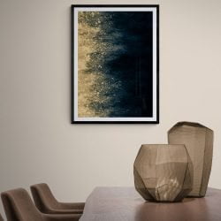 Blue and Gold Splash Print in a black frame with mount