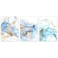 Blue and Gold Marble Print Set of 3
