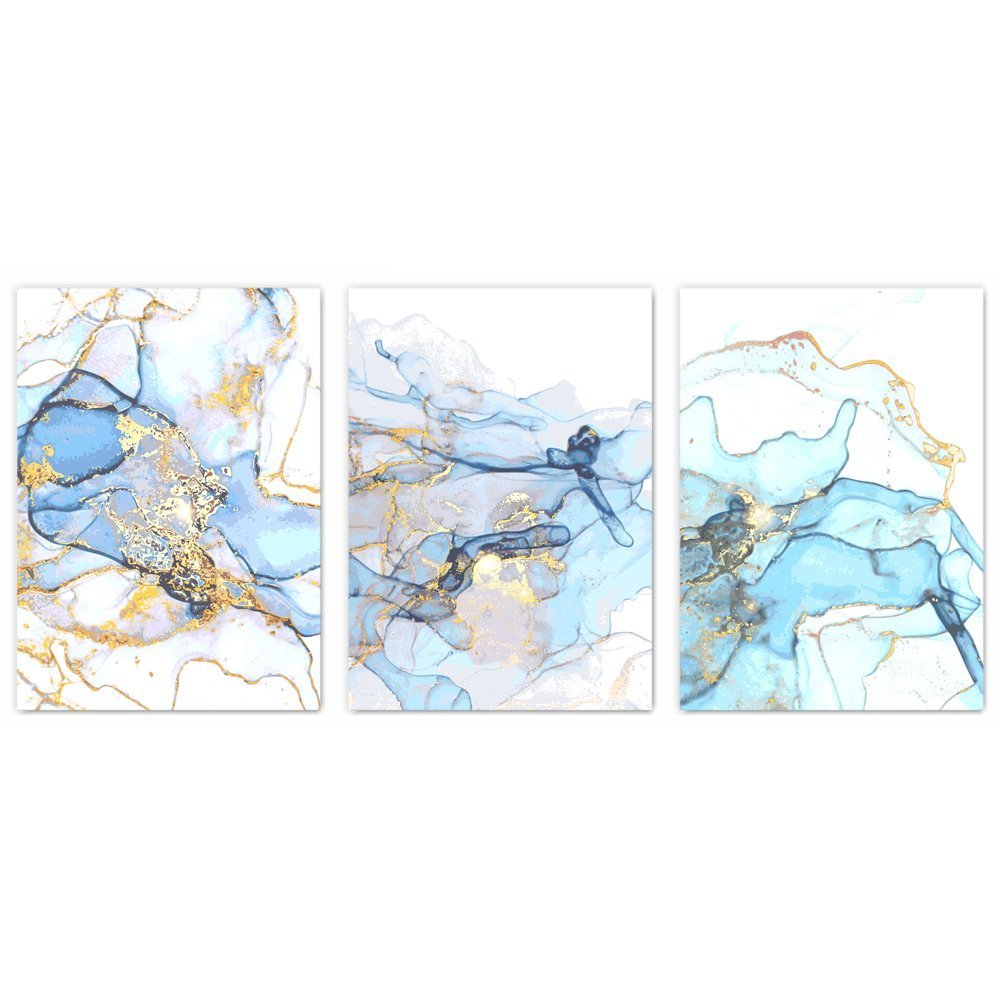 Blue and Gold Marble Print Set of 3
