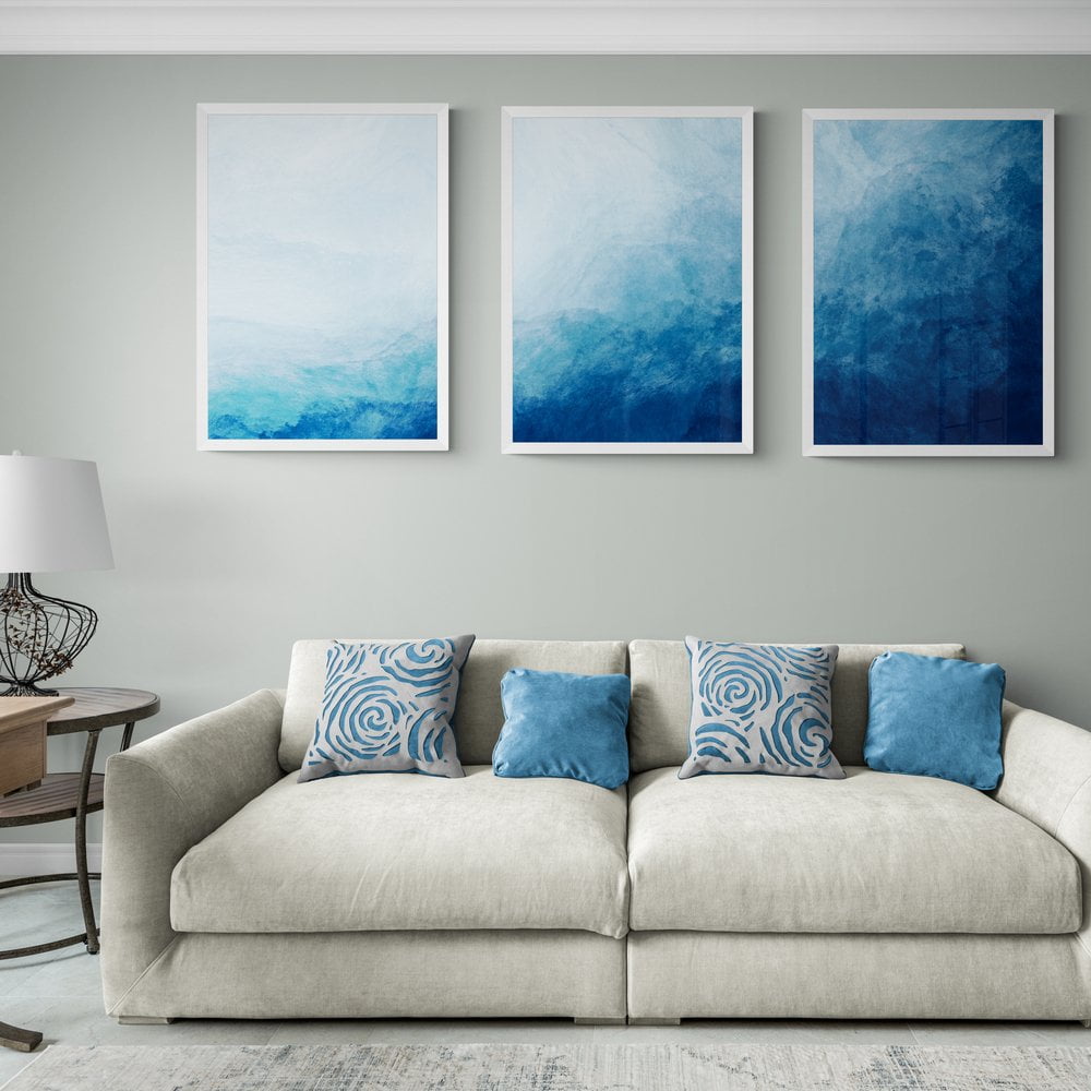 Watercolour Wave Print Set of 3 in white frames