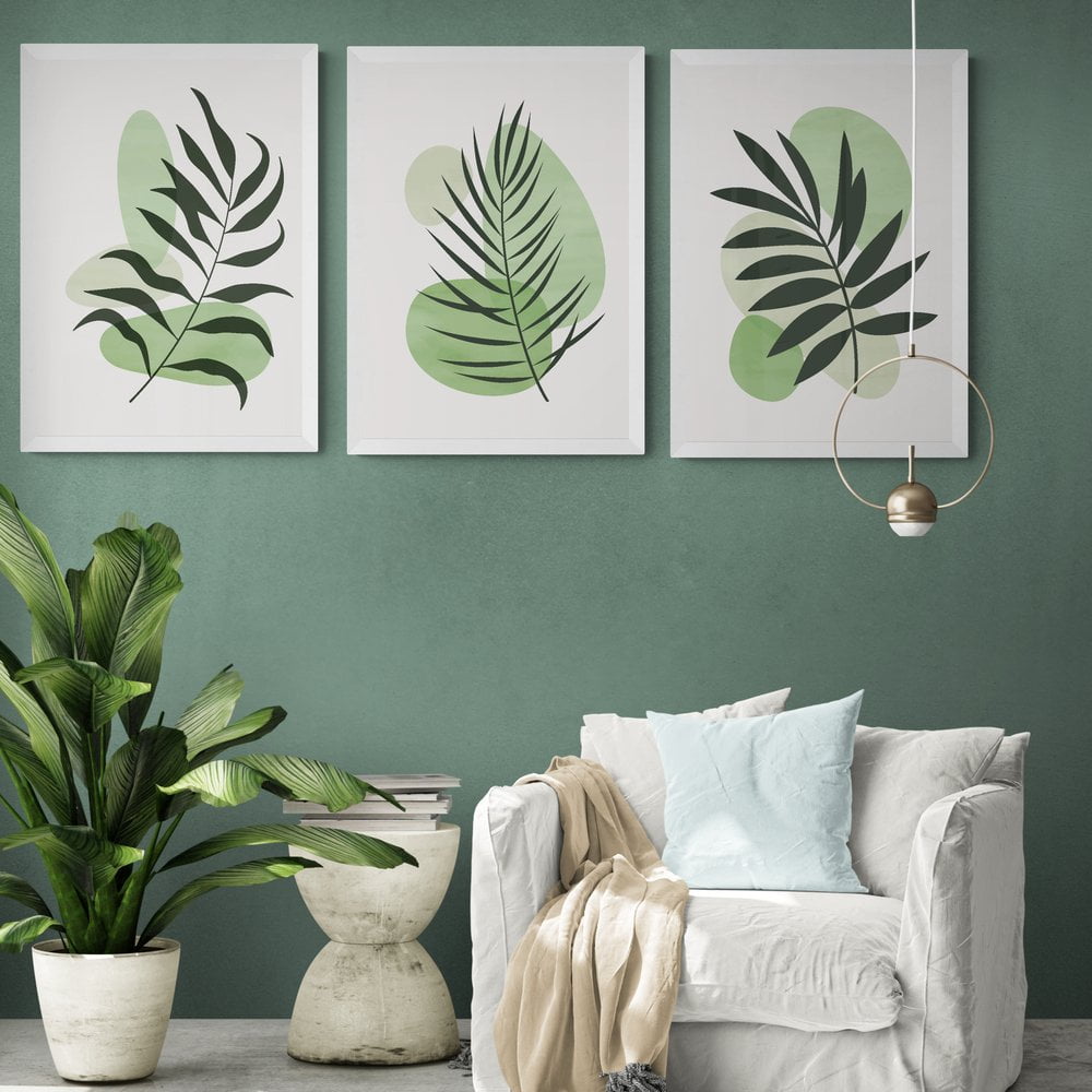 Minimalist Leaves Print Set of 3 in white frames