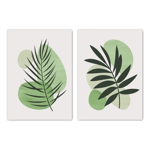 Green Leaves Print Set of 2