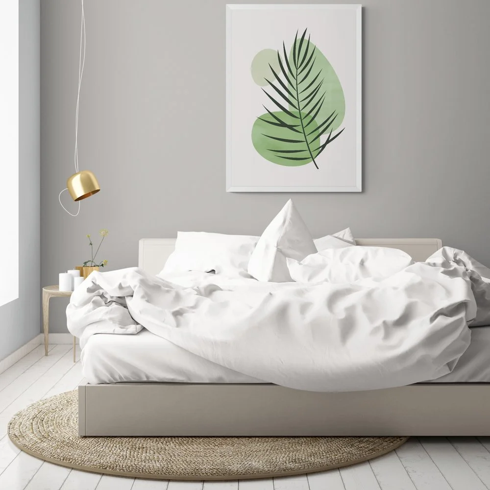 Minimalist Palm Leaf Art Print in white frame