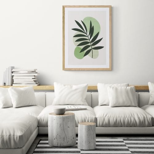 Abstract Palm Leaf Art Print in natural wood frame with mount