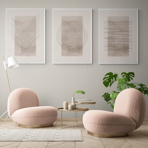 Abstract Line Drawing Print Set of 3 in white frames