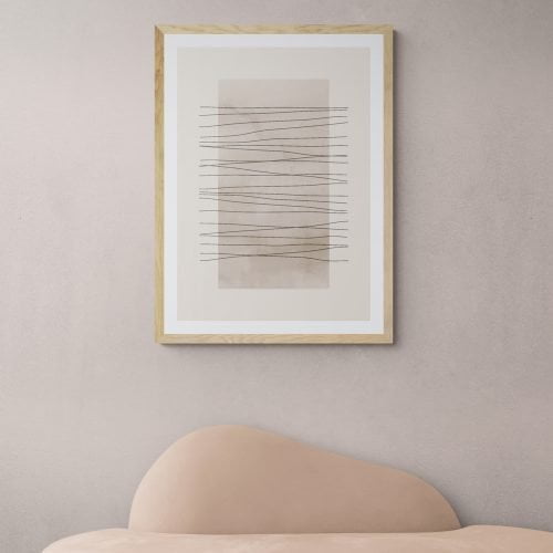 Zig Zag Line Art Print in natural wood frame with mount