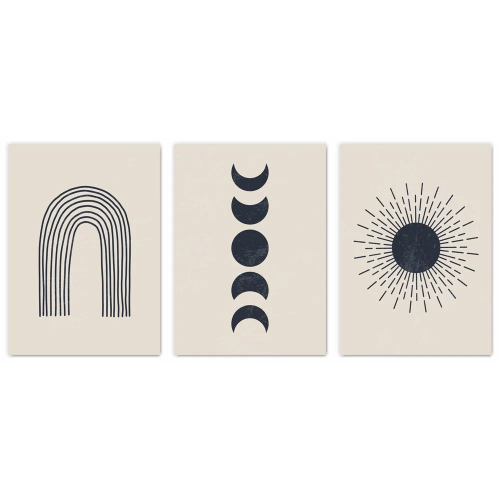Abstract Sun and Moon Print Set of 3