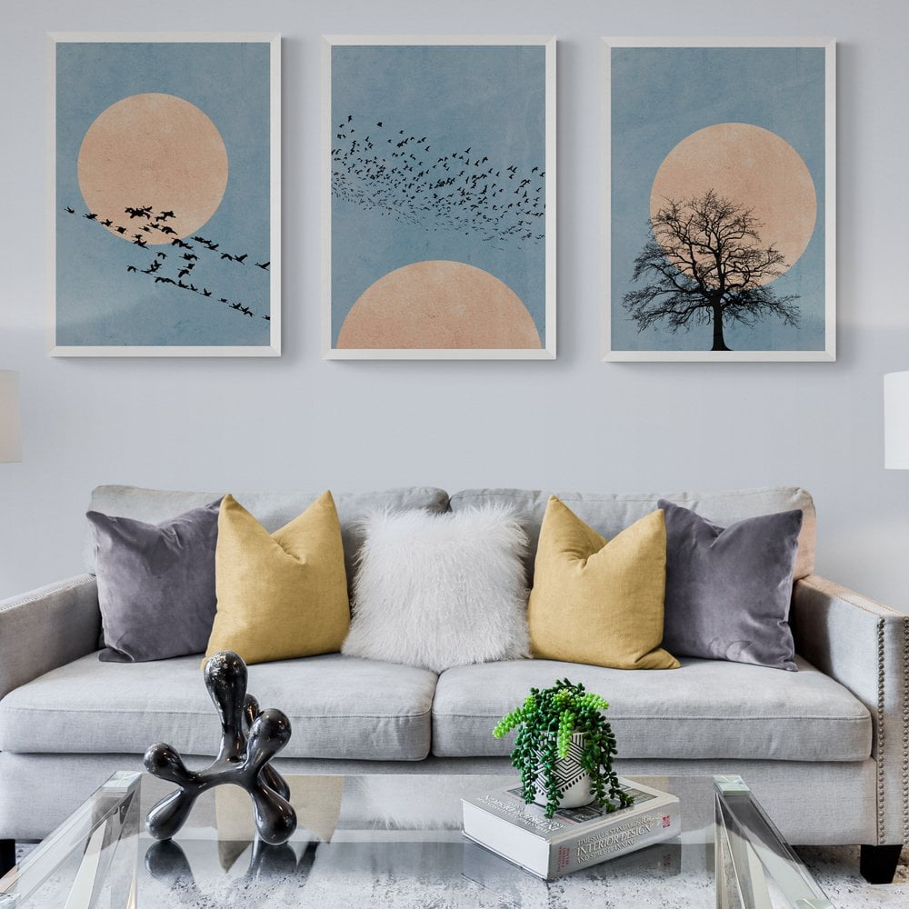 Moon Silhouette Print Set Of 3 in white frames