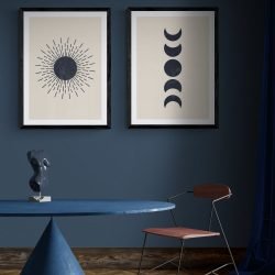 Sun and Moon Print Set of 2 in black frames with mounts