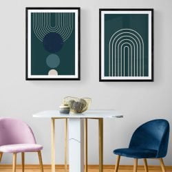 Green Berlin Arches Print Set of 2 in black frames with mounts