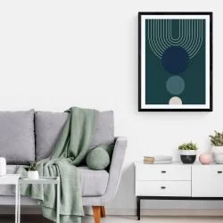 Abstract Green Arch Art Print in black frame with mount