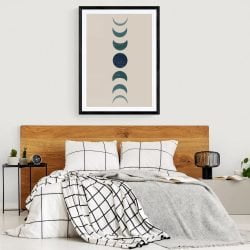 Green and Blue Moon Phases Print in black frame with mount