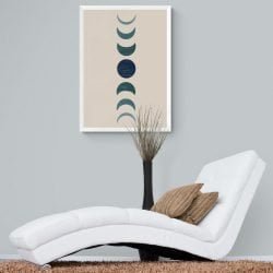 Green and Blue Moon Phases Print in white frame