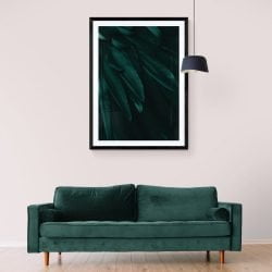 Brunswick Green Feathers Print in black frame with mount