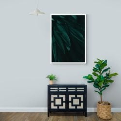 Brunswick Green Feathers Print in white frame
