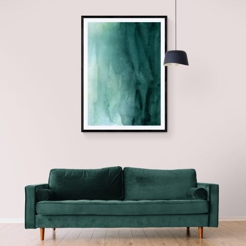 Blue Watercolour Print in black frame with mount