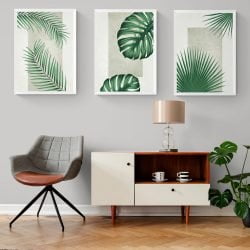 Minimalist Tropical Leaves Print Set of 3 in white frames