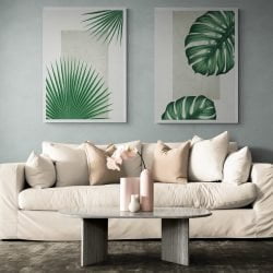 House Plant Leaves Print Set of 2 in white frames