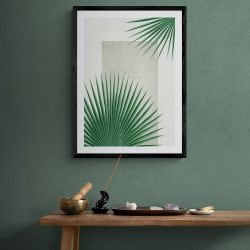 Minimalist Fan Palm Print in black frame with mount