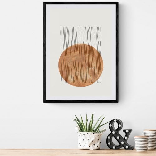 Sun and Rain Line Art Print in black frame with mount