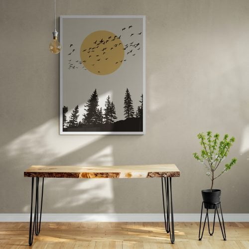 Nordic Forest Birds Print in white frame
