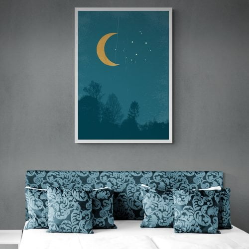 Forest at Night Art Print in white frame